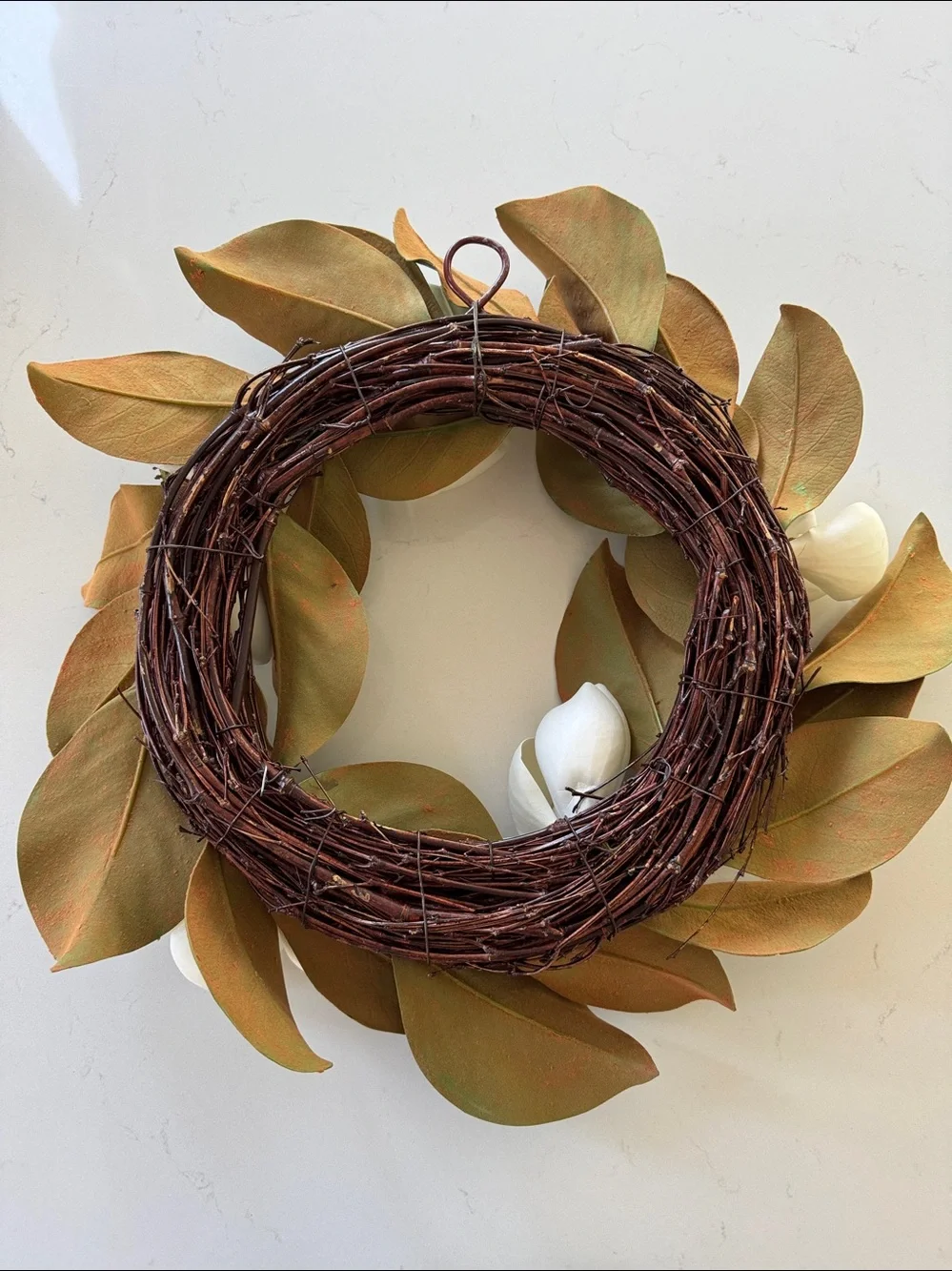 Artificial Magnolia Wreath with White Blooms 18